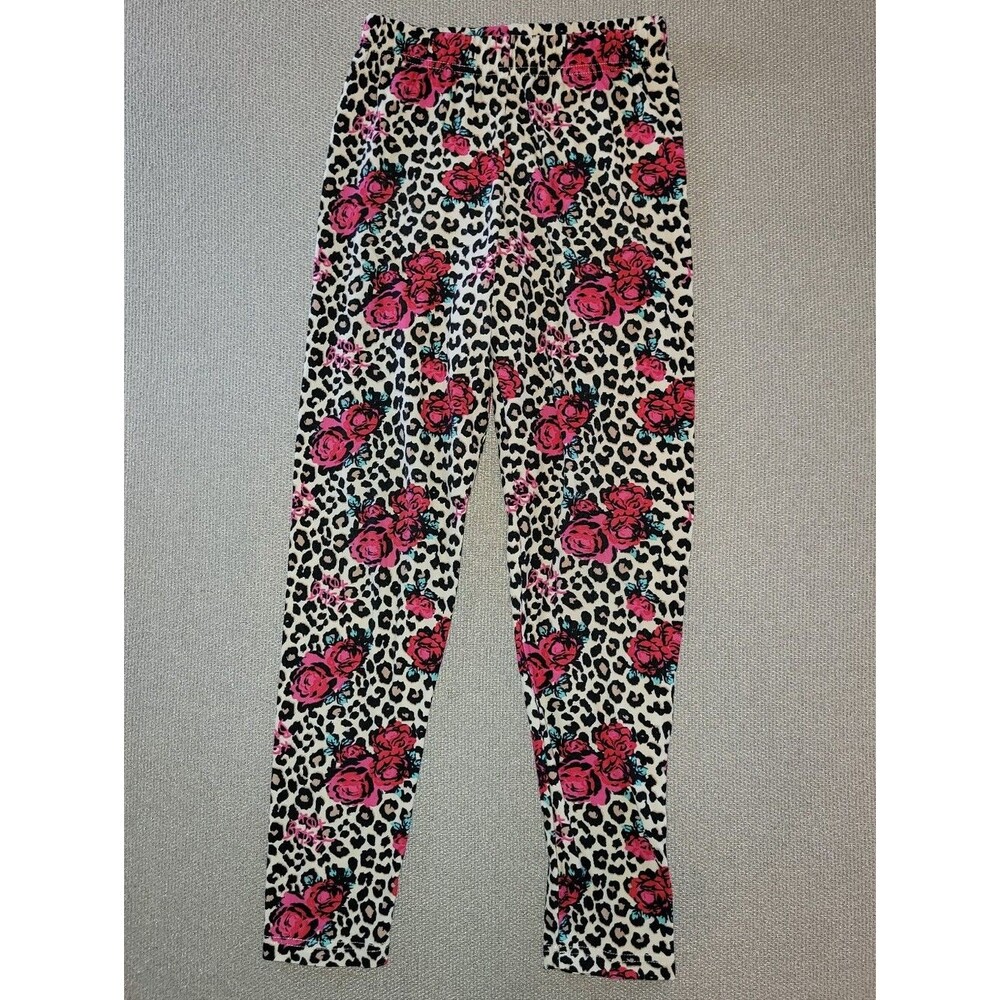 Betsey Johnson Size Medium 10 Pink Rose & Leopard Print Leggings